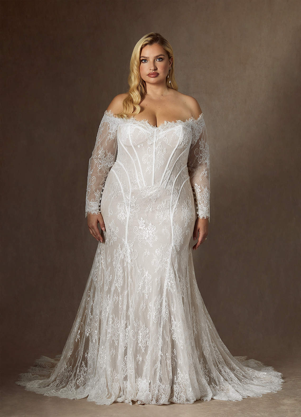 Azazie Katherine Wedding Dresses Diamond White Mermaid Off the Shoulder Tulle Dress image10