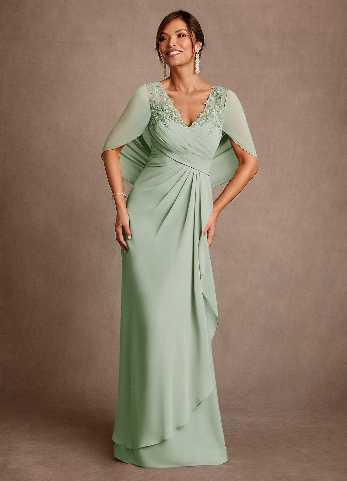 Azazie Santa Clara Dusty Sage A-Line Lace Dress | Azazie