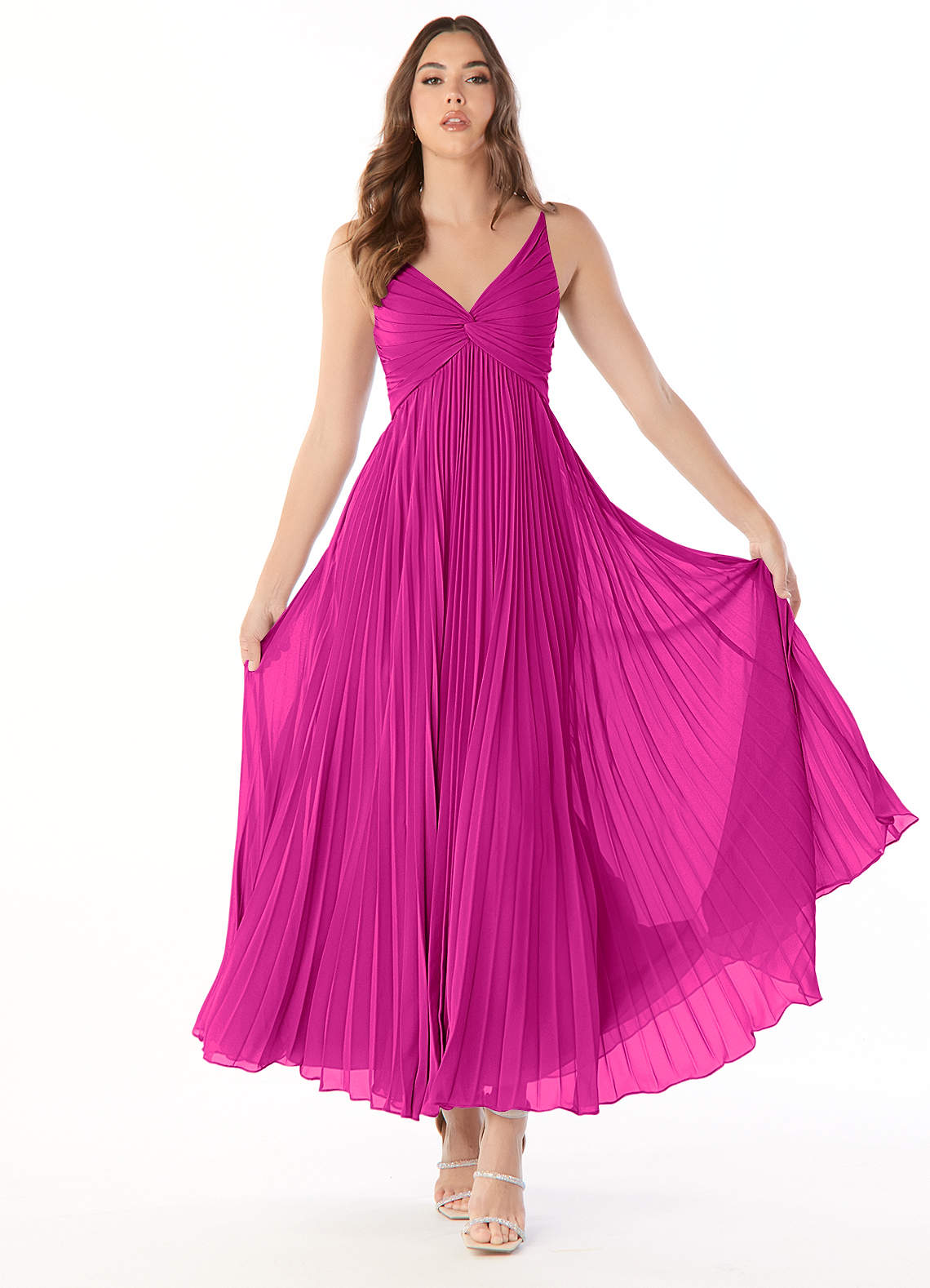 Azazie Raychelle Jurken voor bruidsmeisjes Jurk van Chiffon met A-Lijn V-hals Fuchsia image1