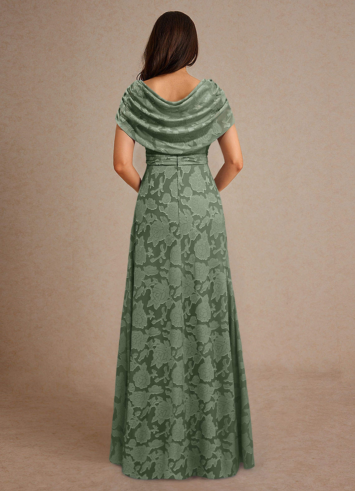 Azazie Branford vestidos de madre de la novia Vestido de Matcha de Devorado Floral de Corte En A con Plisado image2