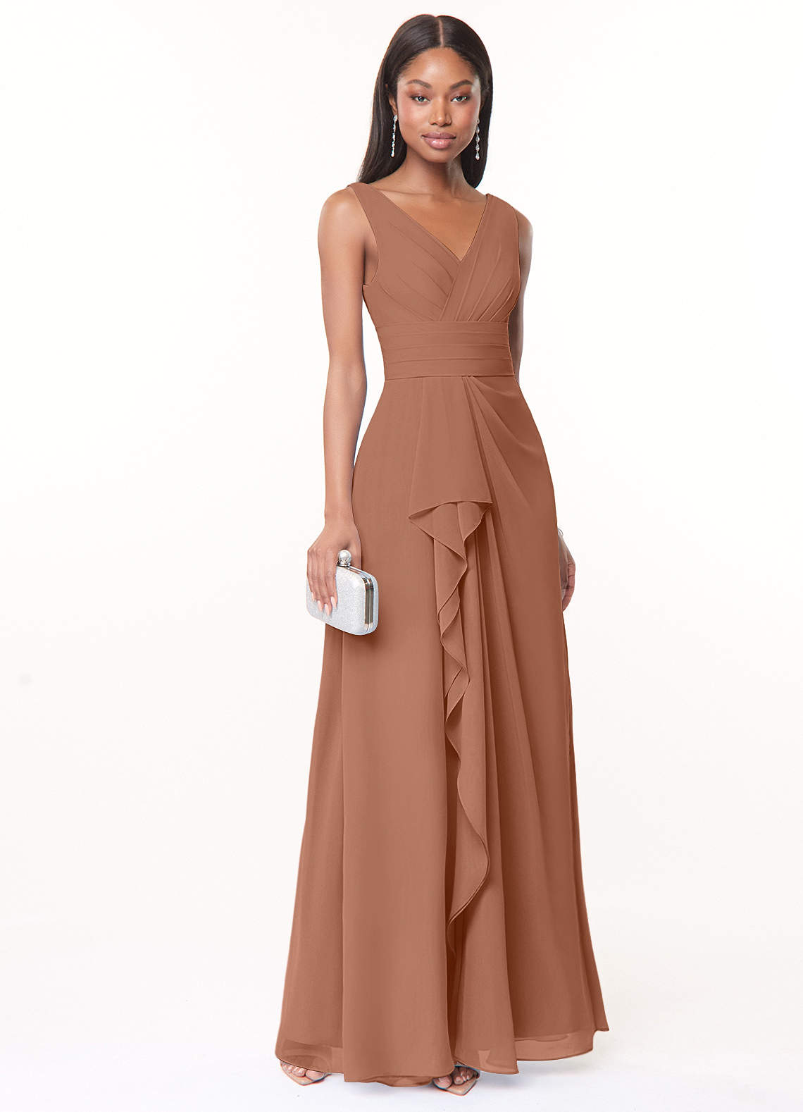 Azazie Julianna Bridesmaid Dresses Bronzer A-Line Chiffon Dress image1