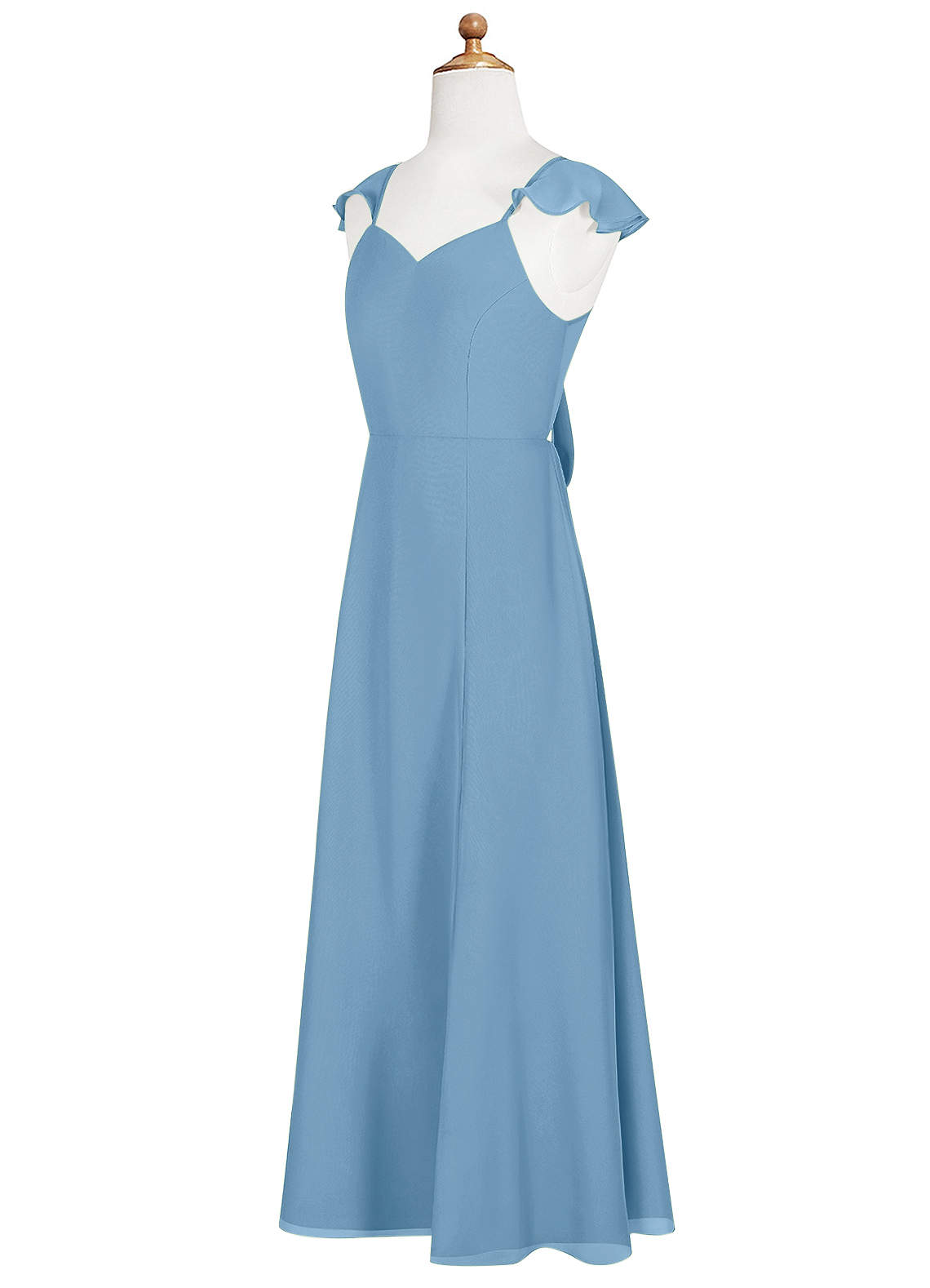 Azazie Everett Junior Vestido de Azul Acero de Gasa de Corte En A image8