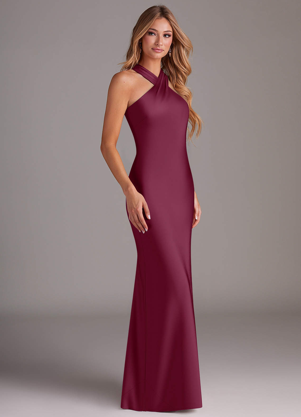 Azazie Doretta Bridesmaid Dresses Mulberry Mermaid Pleated Stretch Satin Dress image2