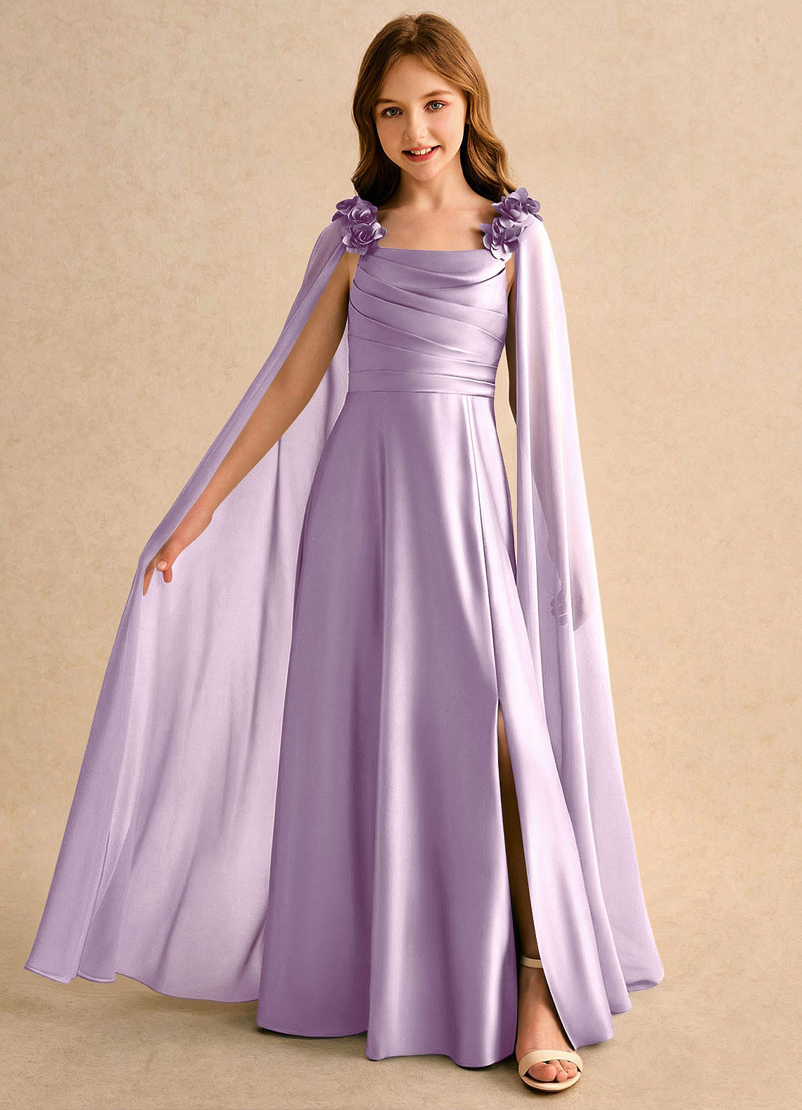 Azazie Rosita Girls Formal Flower Girl Klänningar Klänning A-Line i Stretch Satin Plisserad image2