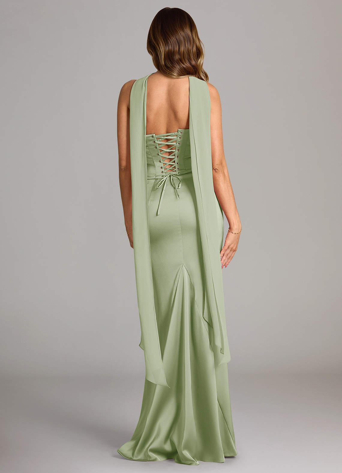 Azazie Sorrel Bridesmaid Dresses Dusty Sage Mermaid Strapless Stretch Satin Convertible Dress image1
