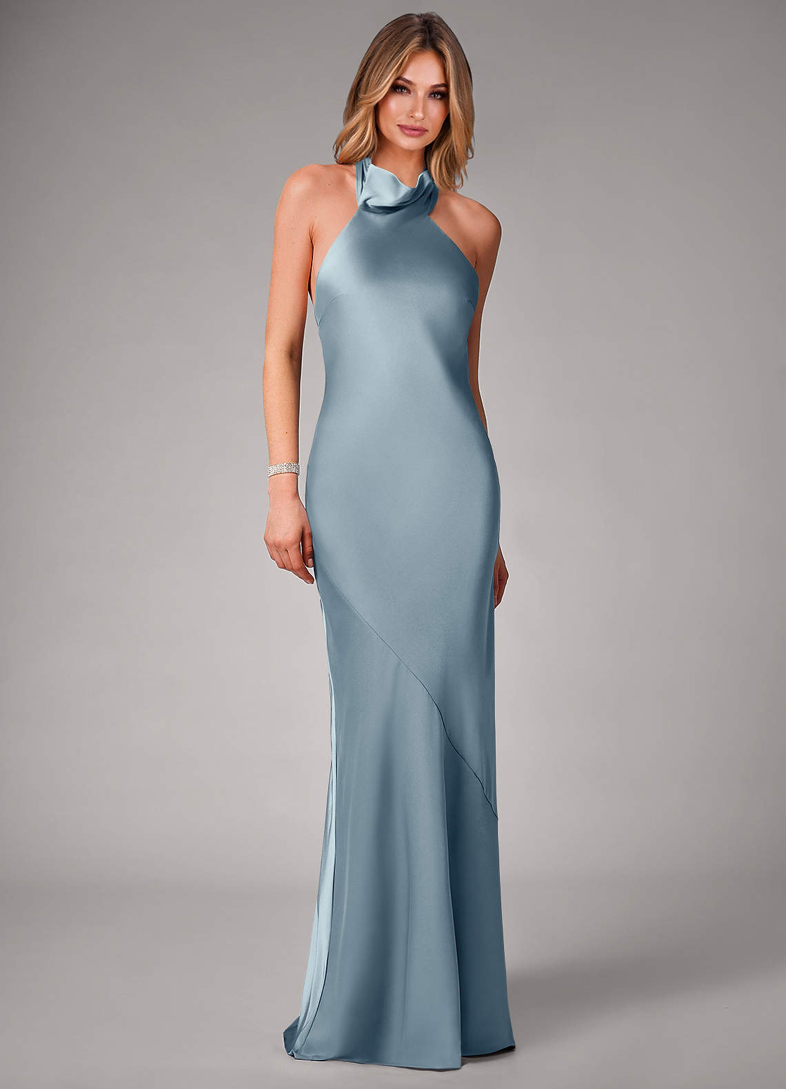 Azazie Velli Abiti da Damigella Abito Sirena in Raso Elasticizzato Blu Polveroso image3