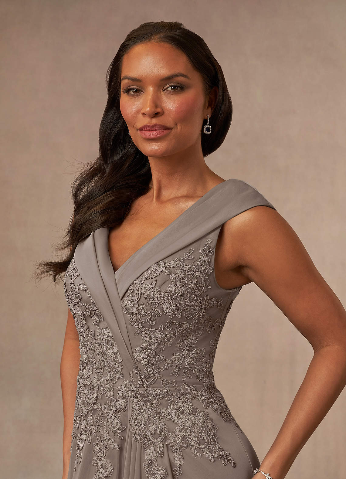 Azazie Calathea Taupe A-Line Lace Dress | Azazie