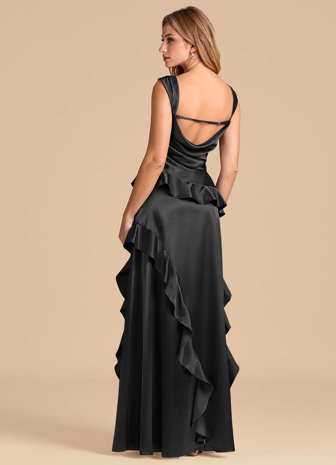 Azazie Sloane Bridesmaid Dresses Black A-Line Sweetheart Neckline Metallic Satin Dress image1