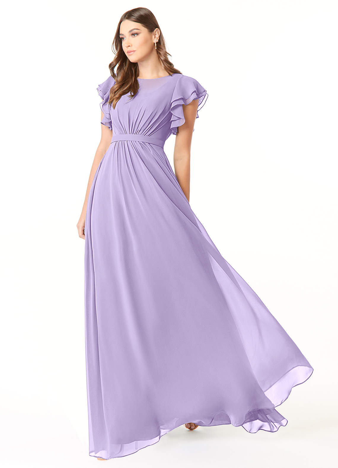 Azazie Daphne Bescheiden Bruidsmeisjekleding A-Lijn Geruffeld Chiffon Vloerlengte Jurk image2