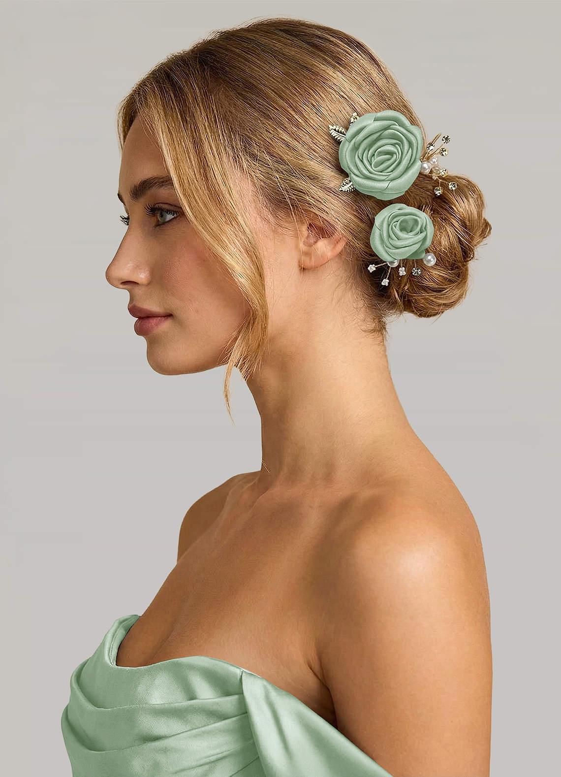 front Matching Color Matte Satin Rose Hairpin Set