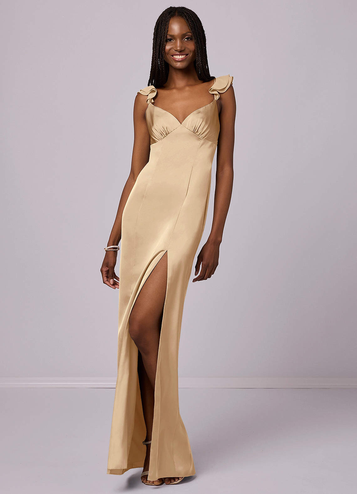 Barbie ♥ Azazie Bridesmaid Dresses Sheath Stretch Satin Floor-Length Dress image2