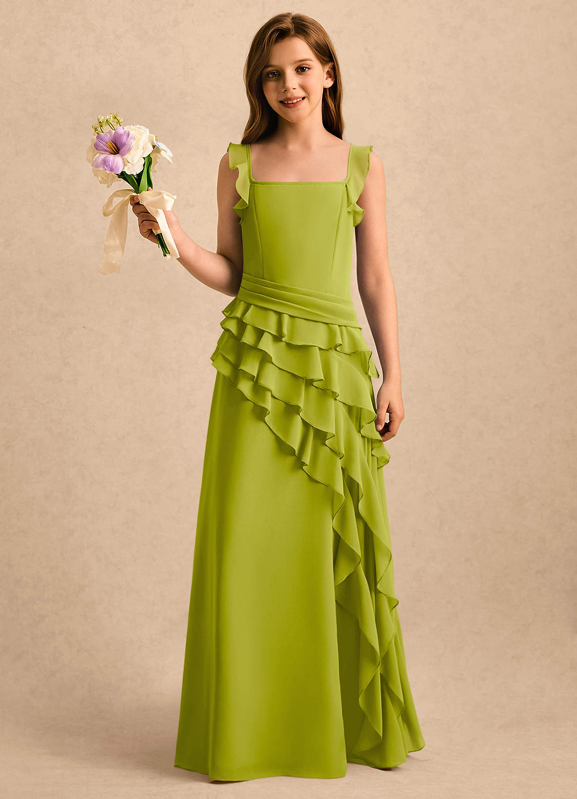 chiffon flower girl dress Azazie A-Line V-Neck Tea-Length Chiffon Flower Girl Dresses
