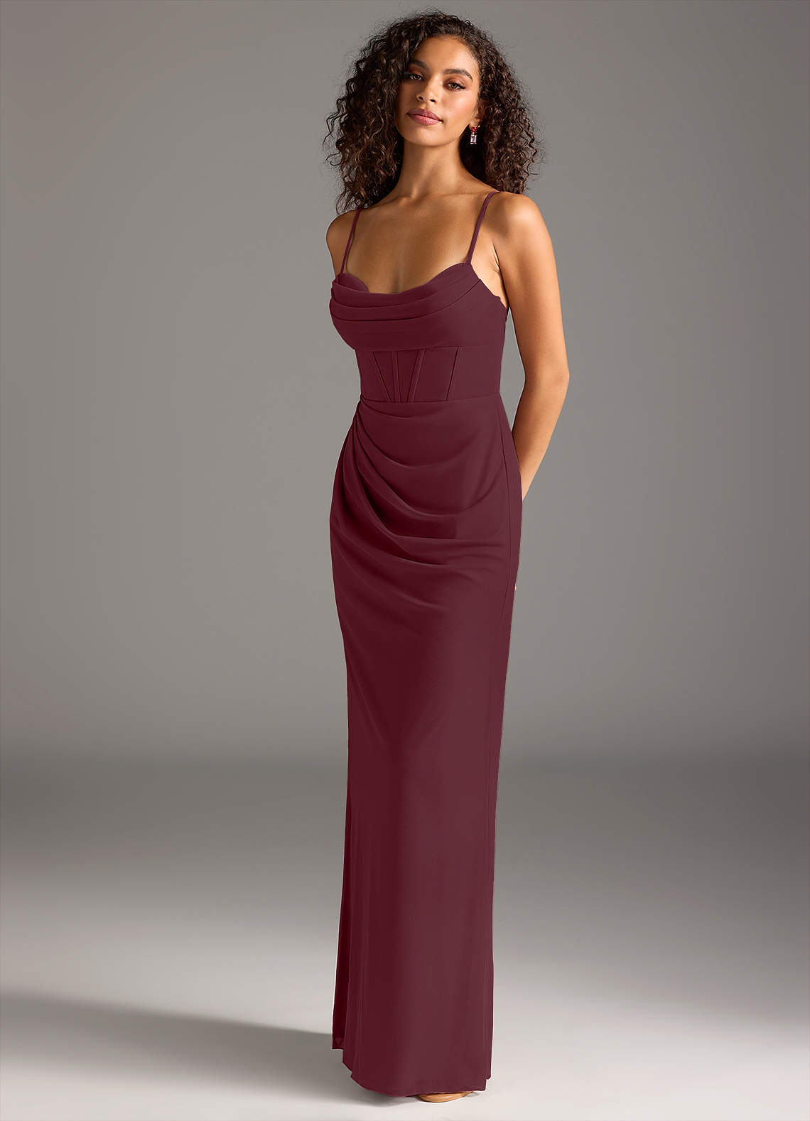 Azazie Mai Bridesmaid Dresses Cabernet Sheath Pleated Mesh Dress image1