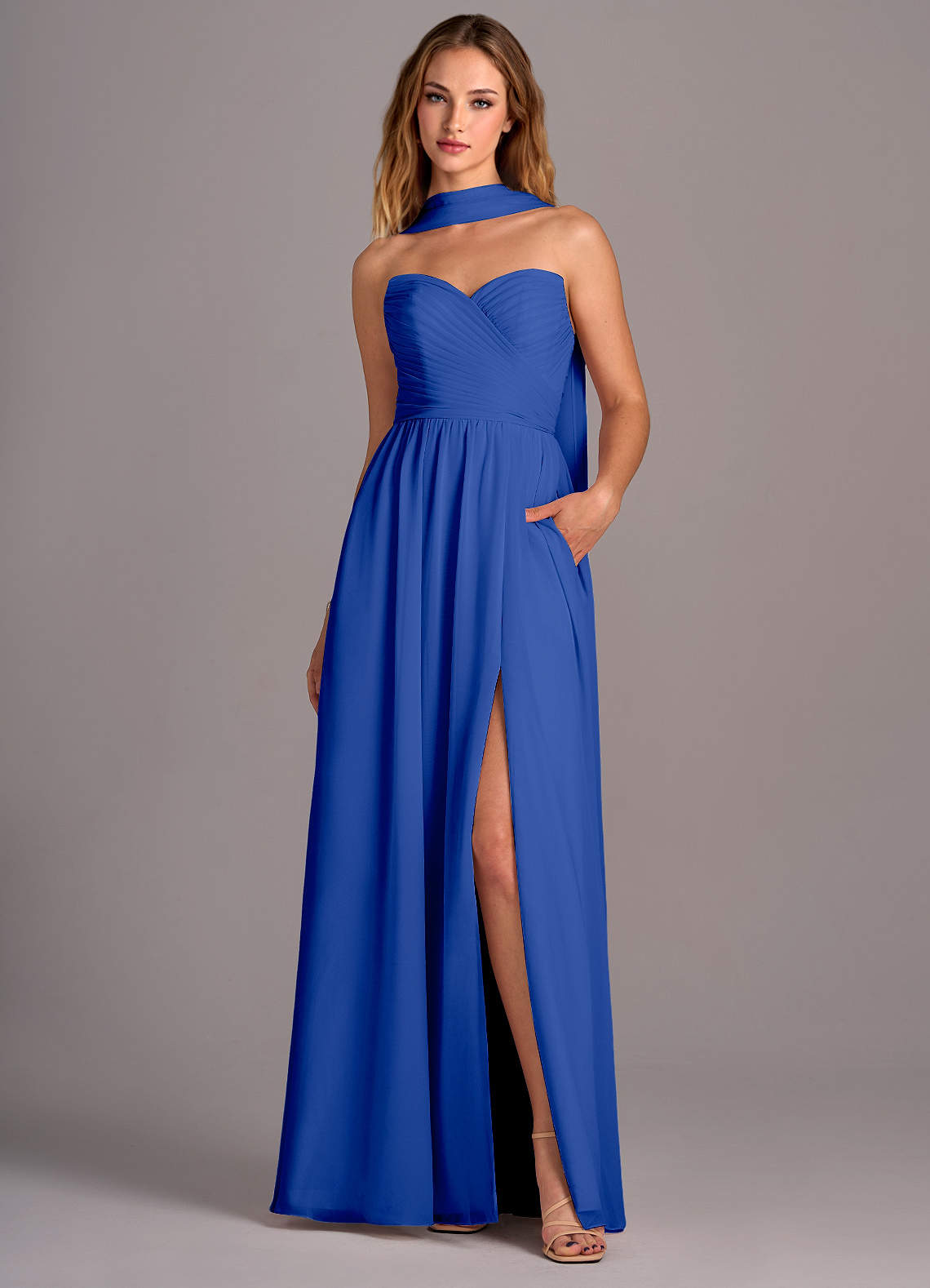 Azazie Joni Bridesmaid Dresses Royal Blue A-Line Strapless Chiffon Convertible Dress image1