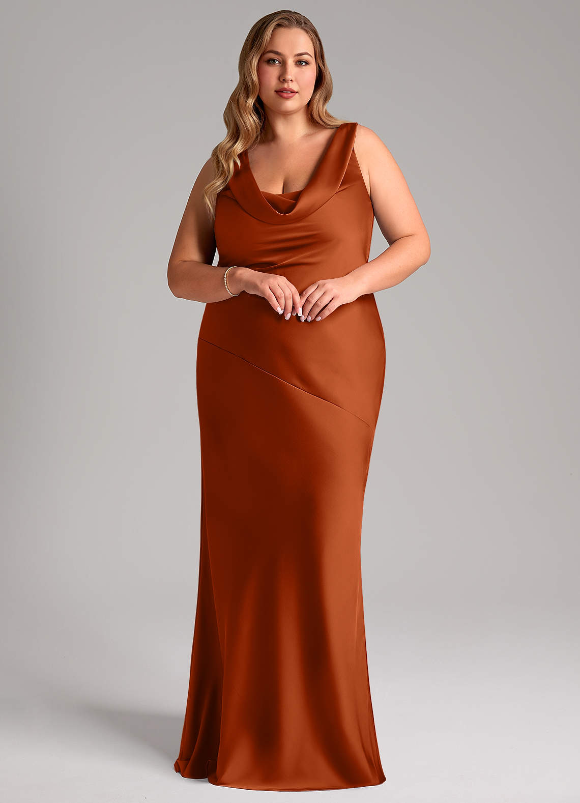 Azazie Rylina Vestidos de damas de honor Vestido de Naranja Quemada de Satén Elástico de Corte Sirena image8