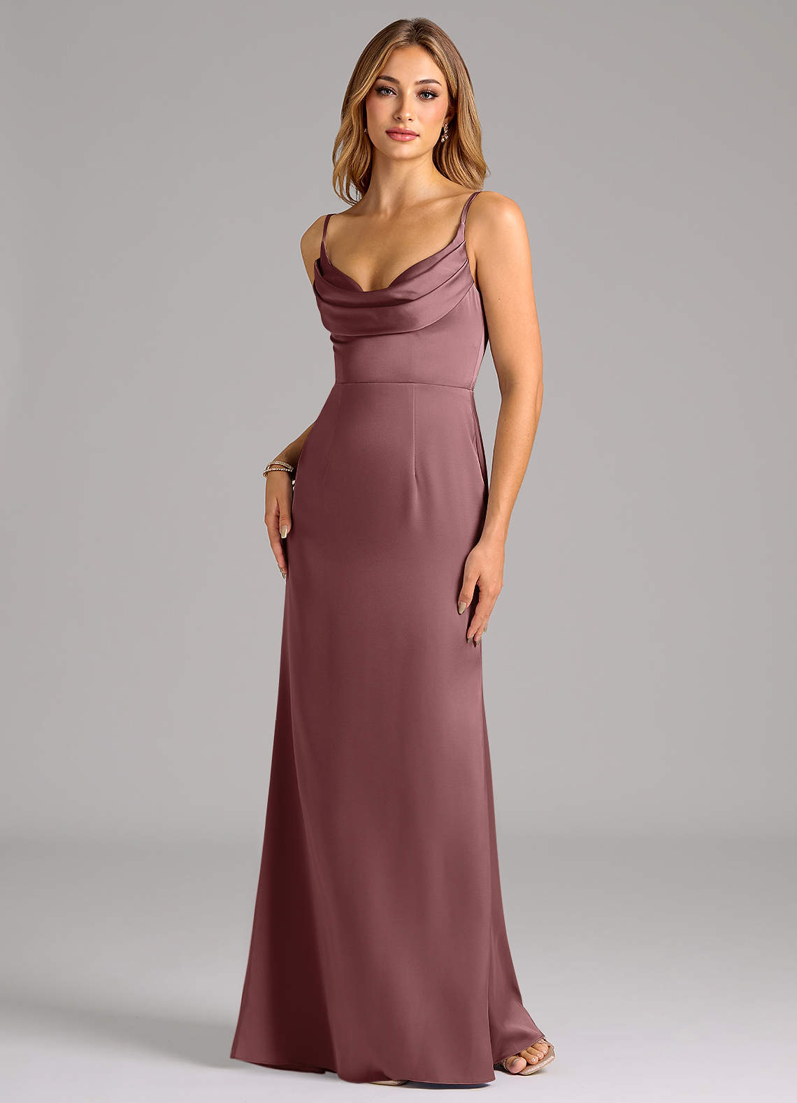 Azazie Aimee Bridesmaid Dresses Vintage Mauve A-Line Sweetheart Neckline Stretch Satin Dress image1