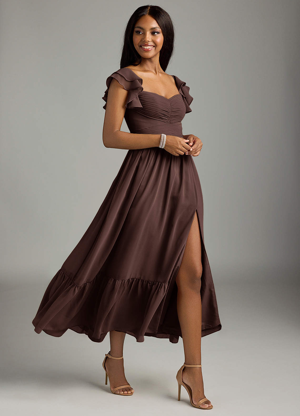 Azazie Anaya Kleider zum Anprobieren zu Hause A-Linie Herzausschnitt Chiffon Kleid Abstrakter Blumenstrauß image2