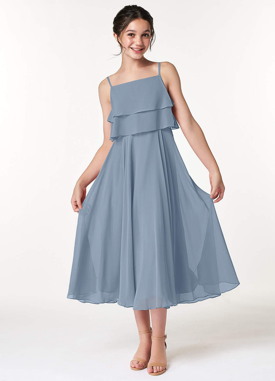 Azazie Ensley Junior Dusty Blue A-Line Pleated Chiffon Dress image1
