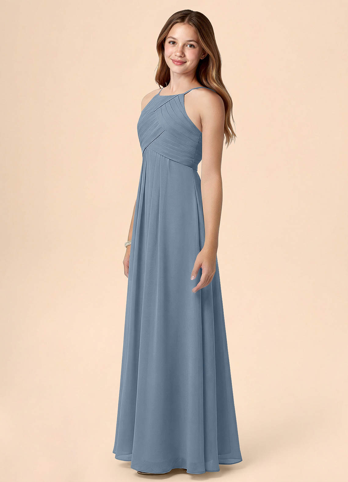 Azazie Ginny Junior A-Line Plisseret Chiffon Gulv-længde Junior brudepige Kjole image2