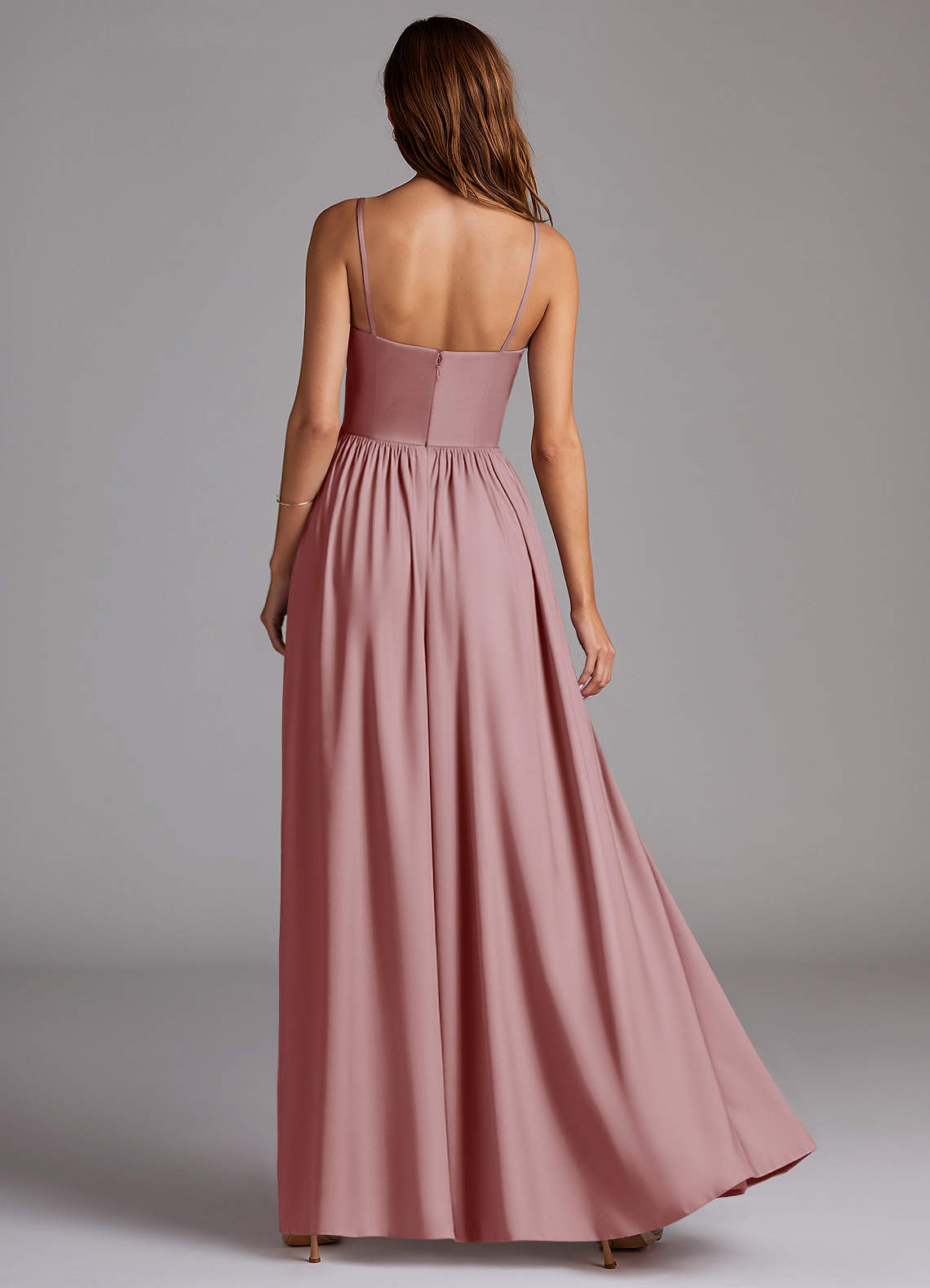 Azazie Calianna Vestidos de damas de honor Vestido de Rosa Polvorienta de Satén Elástico de Línea A Convertible con Vestidos sin tirantes image3