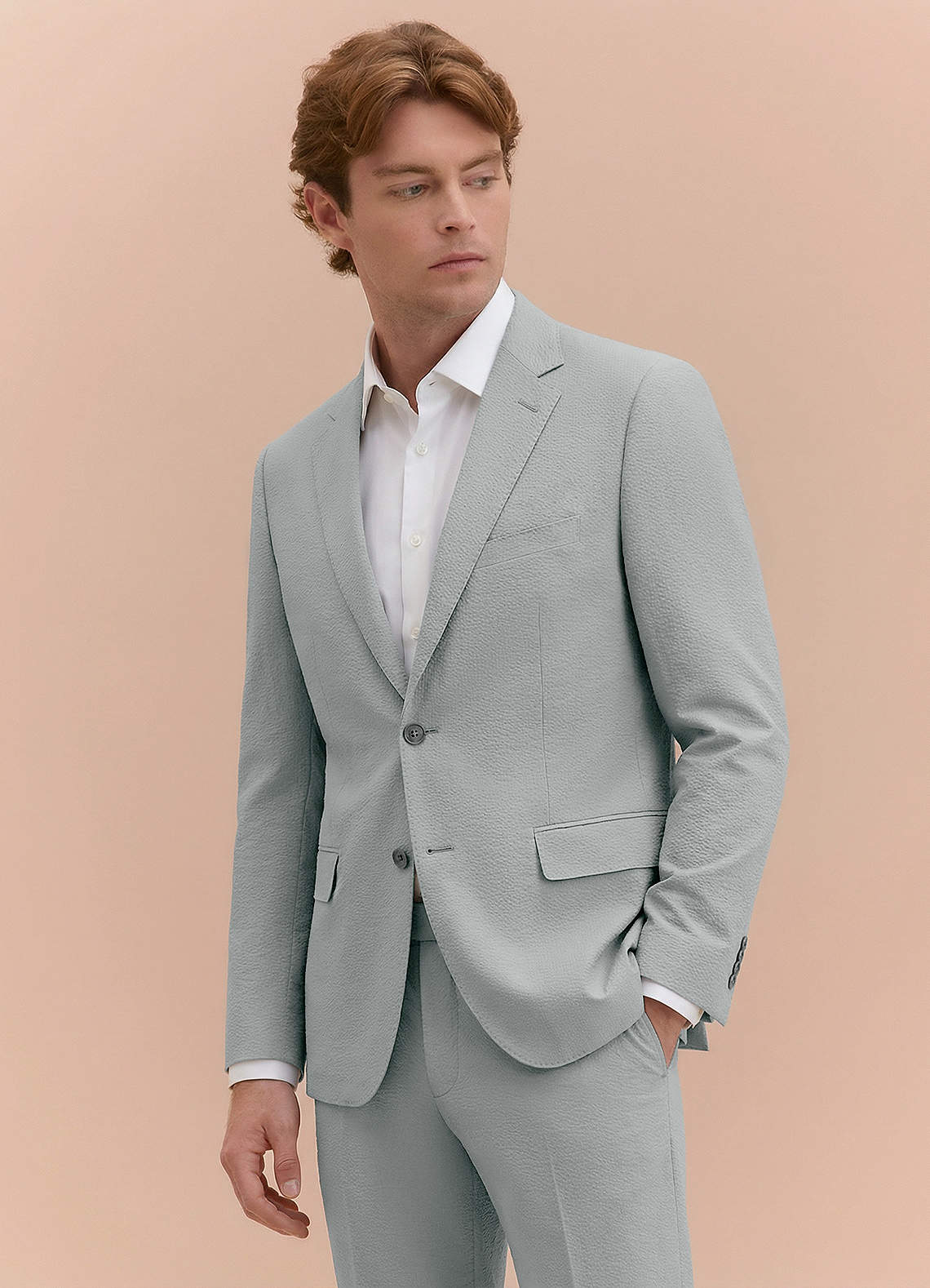 front Miles Light Grey Seersucker Trousers Suit