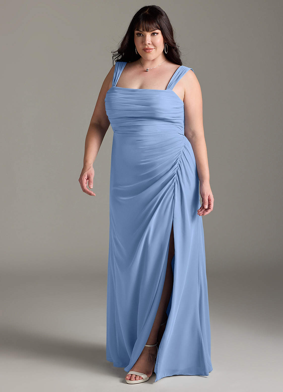 Azazie Jesaphine Bridesmaid Dresses Steel Blue Sheath Bow Chiffon Dress image11
