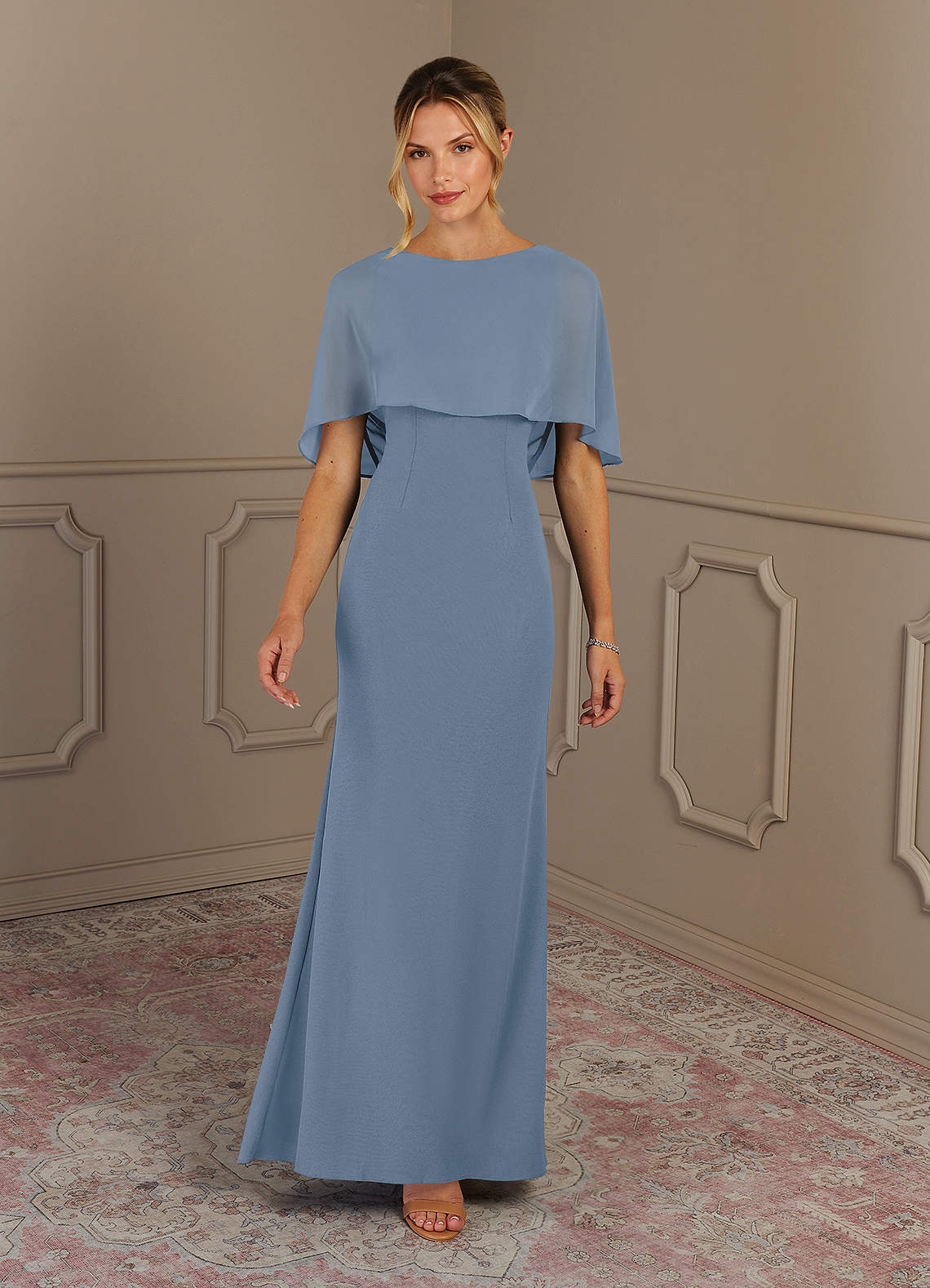 Azazie Dion Mother of the Bride Dresses Dusty Blue Sheath Scoop Stretch Crepe Dress image2