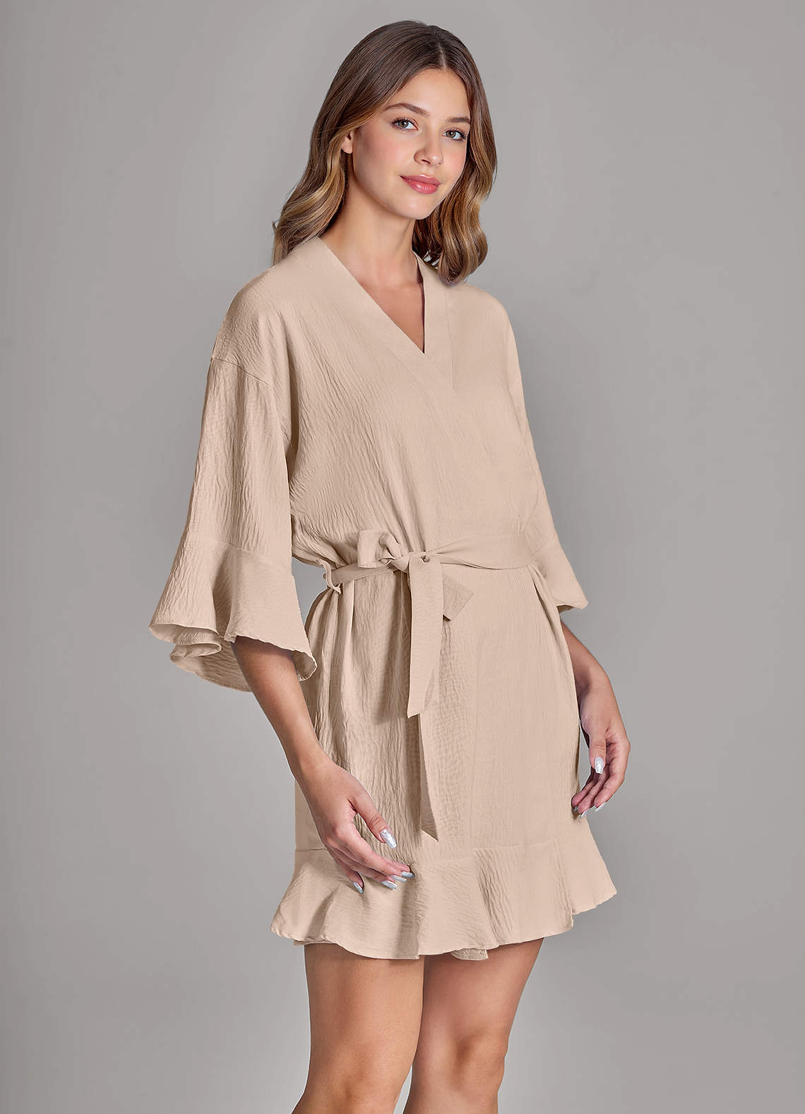 front Matching Color Ruffled Cloud-Soft Robe