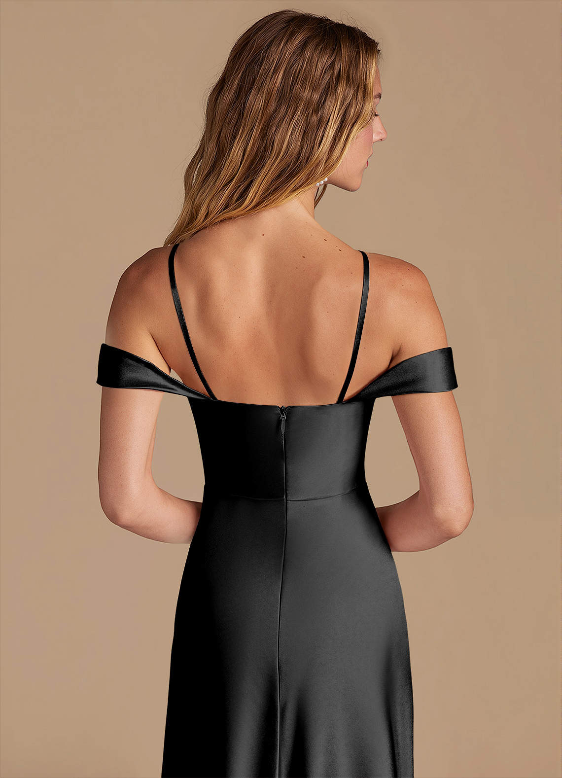 Azazie Jackalin Ready to Ship Black Metallic Satin Bridesmaid