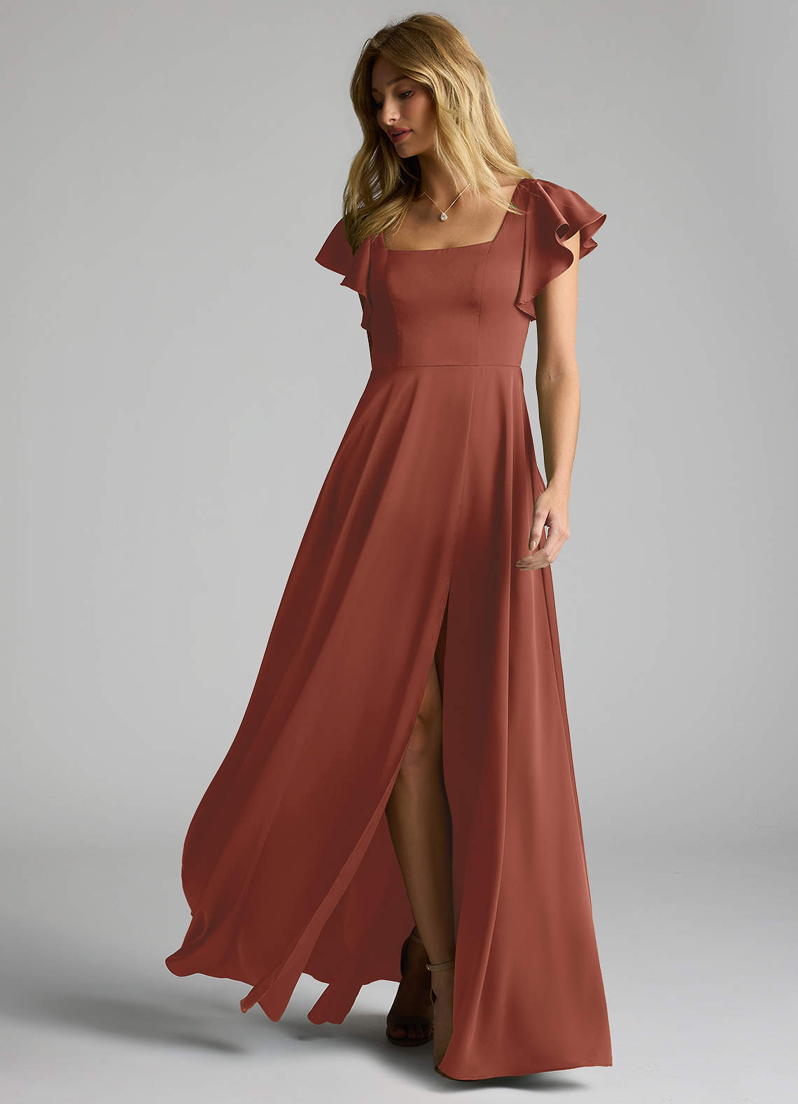 Azazie Bondi Bridesmaid Dresses Auburn A-Line Bow Stretch Satin Dress image5