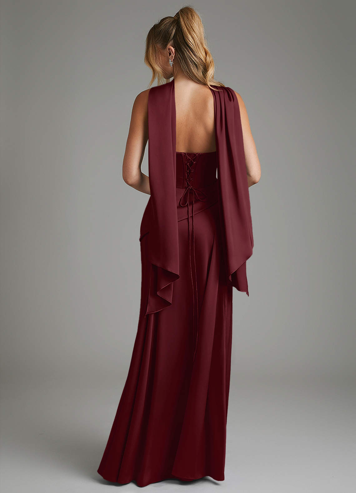 Azazie Gabriela Bridesmaid Dresses Cabernet A-Line Corset Stretch Satin Dress image1