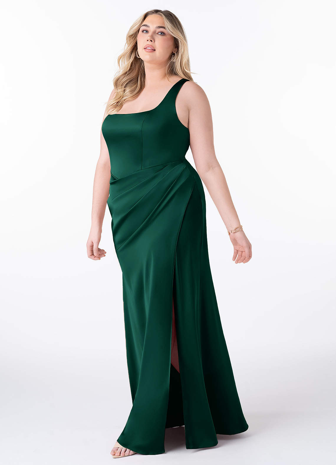 Azazie Mero Bridesmaid Dresses Emerald Sheath Pleated Stretch Satin Dress image7