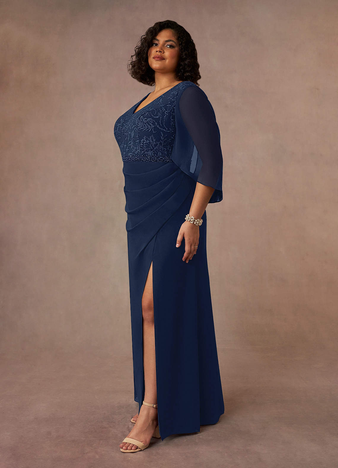 Azazie Laina Dark Navy Mermaid Lace Chiffon Dress | Azazie
