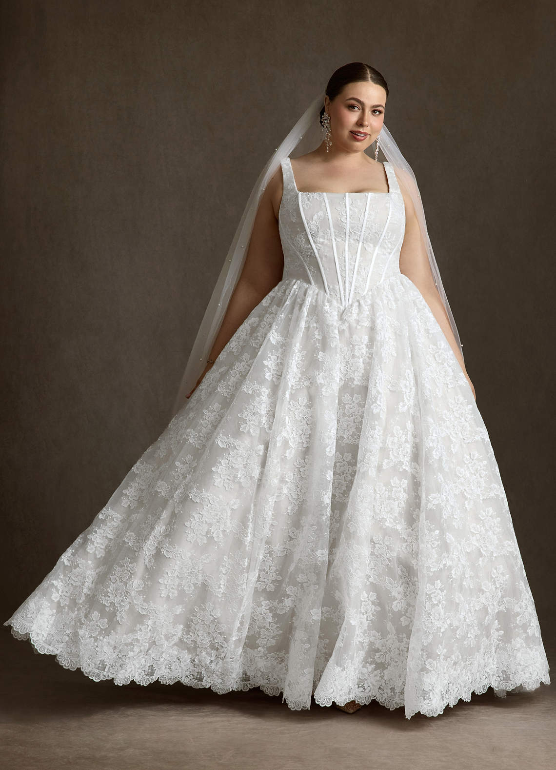 Azazie Geneva Wedding Dresses Diamond White Ball-Gown Square Neckline Lace Dress image1