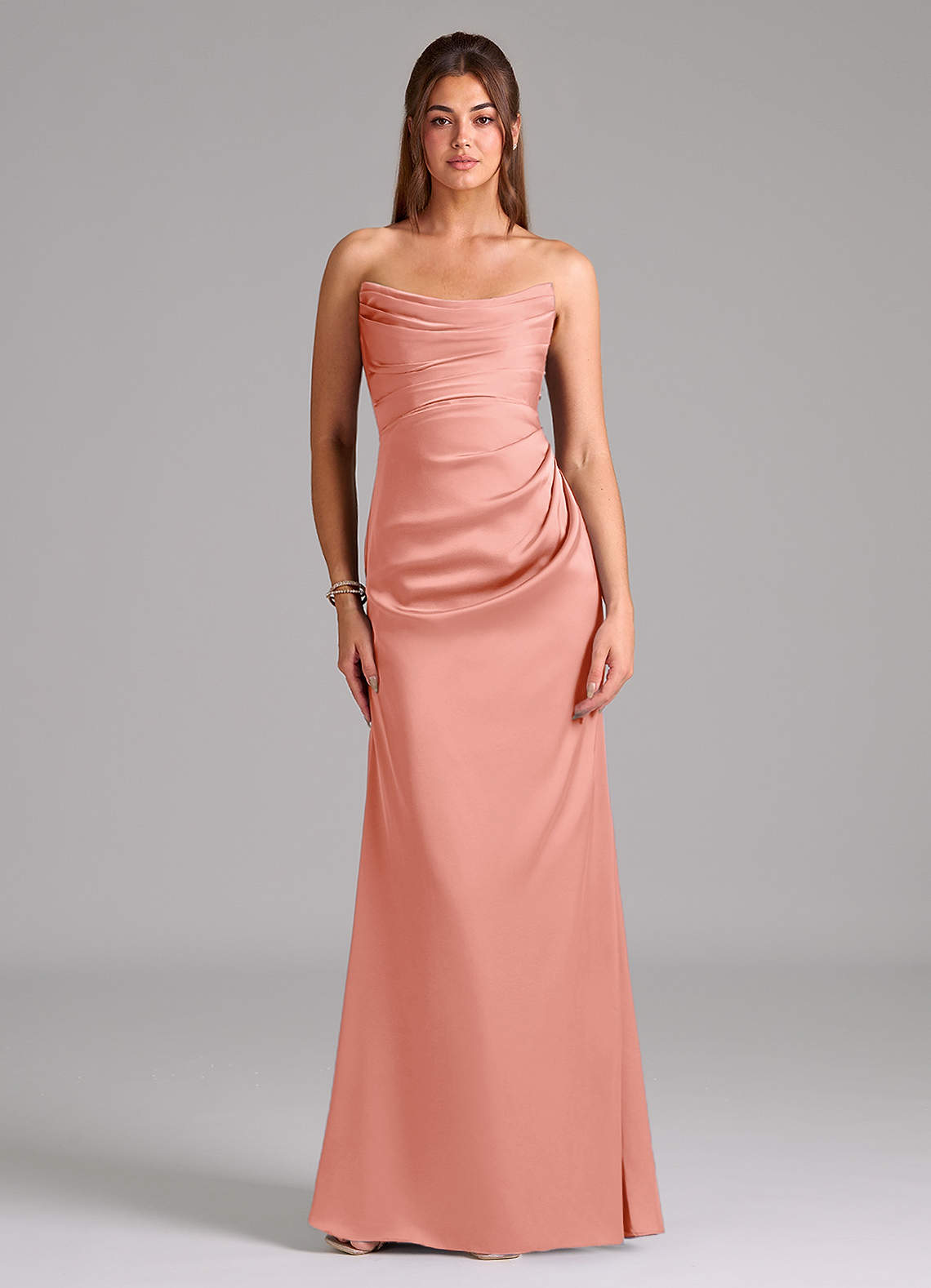 Azazie Lucille Bridesmaid Dresses Coral Mermaid Strapless Stretch Satin Convertible Dress image1