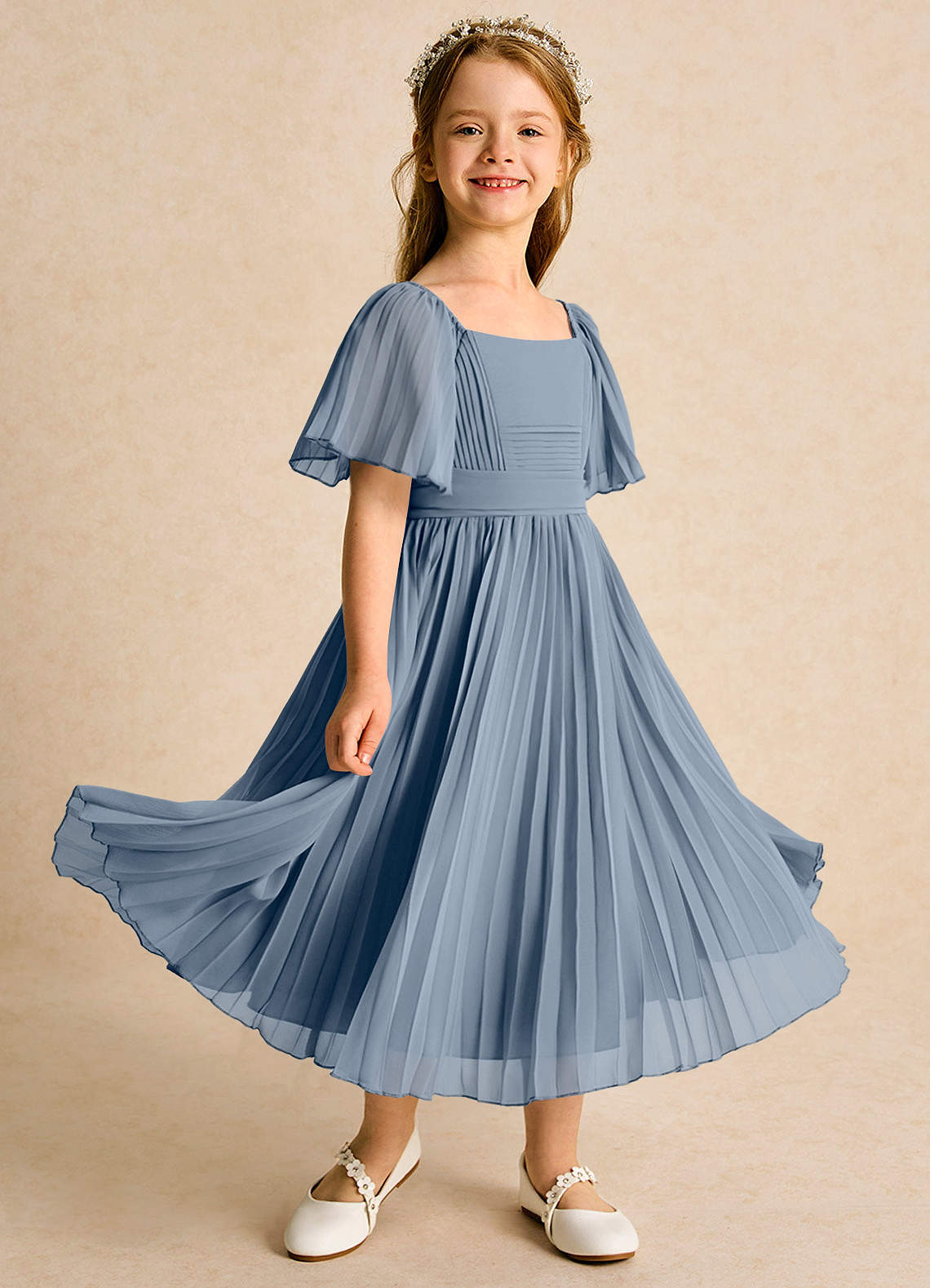 Azazie Gisele Abiti da Ragazza di Fiori Abito A-Line in Chiffon Plissettato Crepuscolo image1