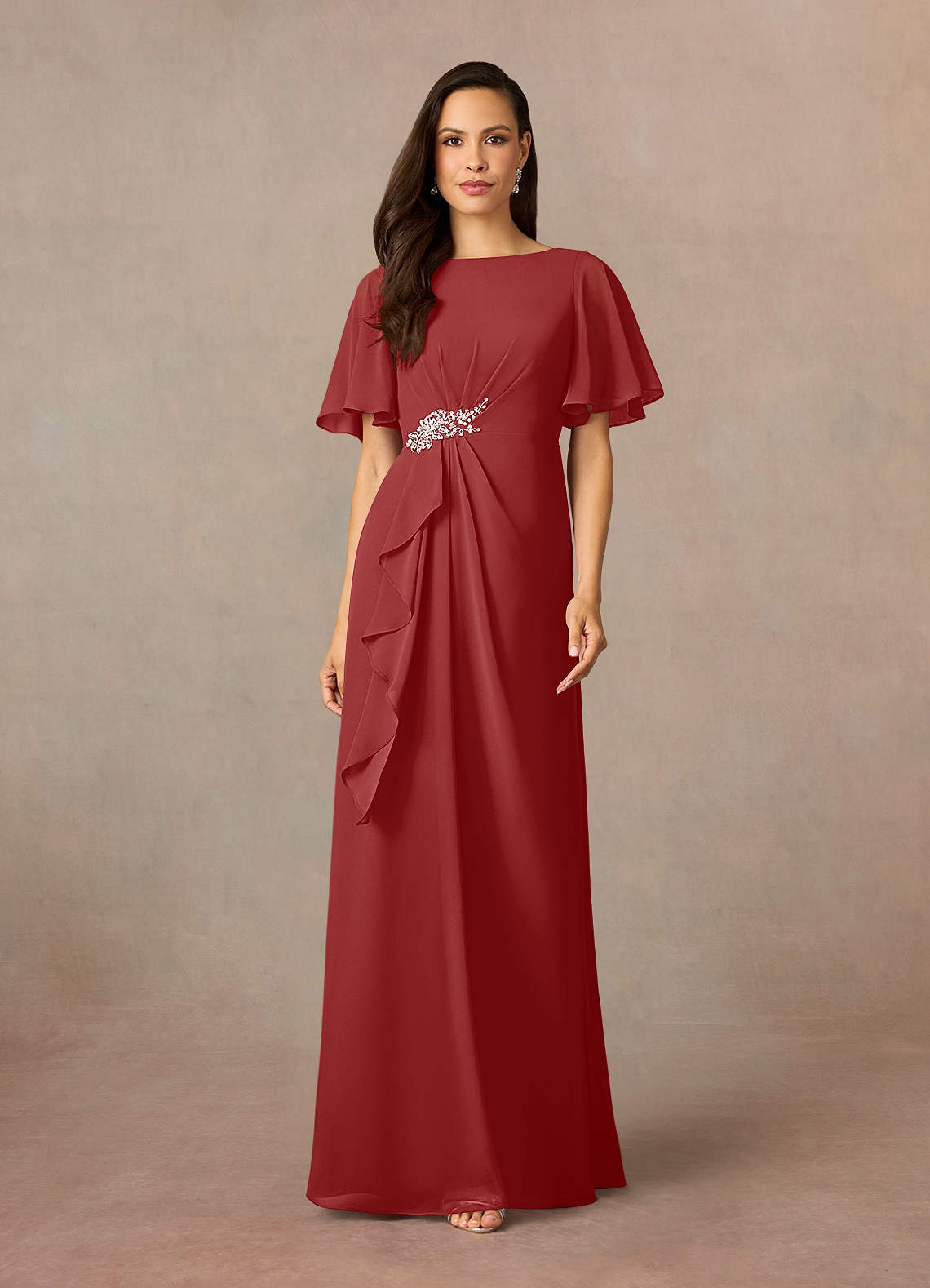 Azazie Plus Size Sheath Scoop Neck Floor-Length Chiffon Mother of the Bride or Groom Dresses - Rust