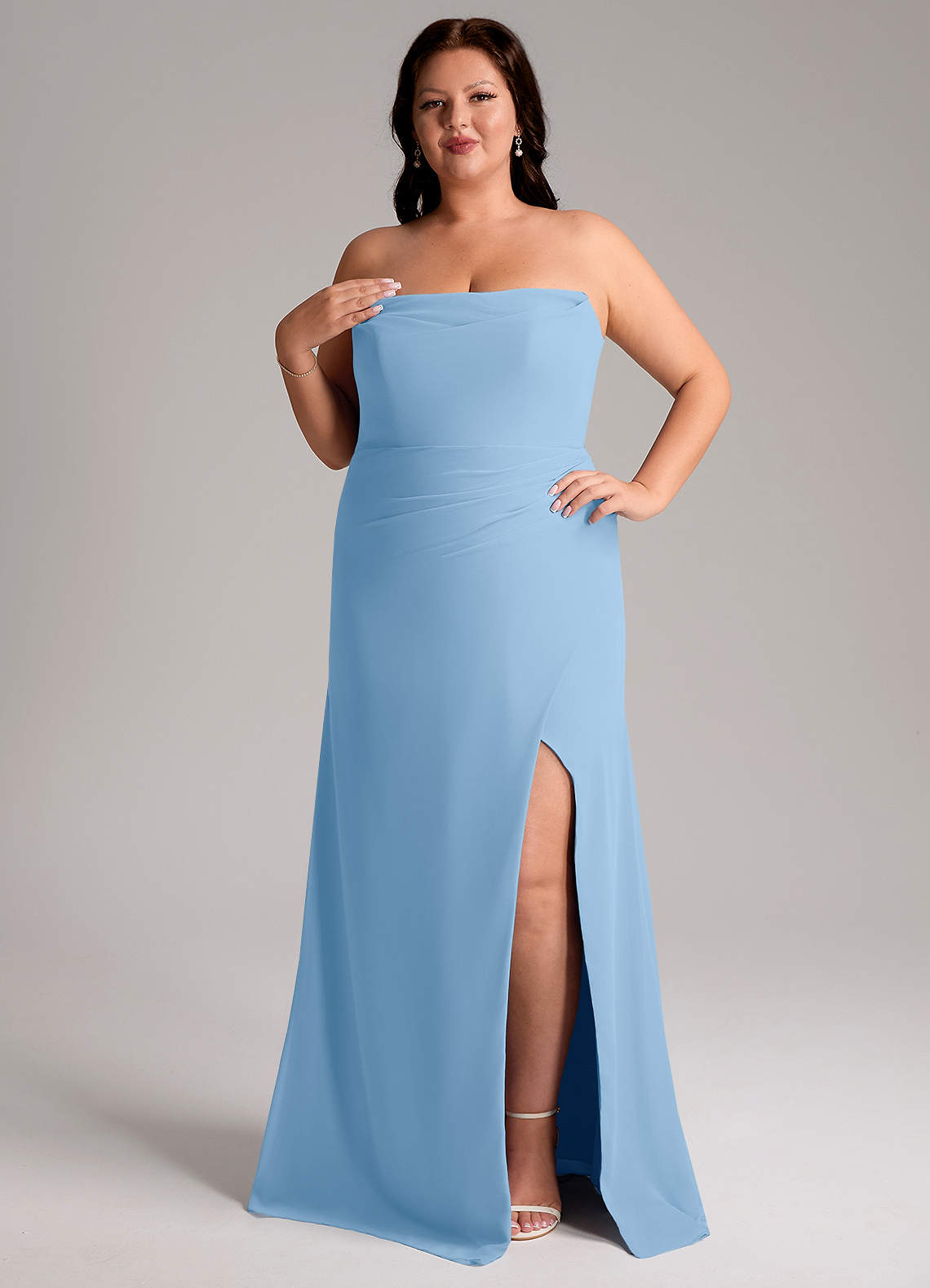 Azazie Leonis Bridesmaid Dresses Powder Blue Sheath Strapless Chiffon Convertible Dress image11