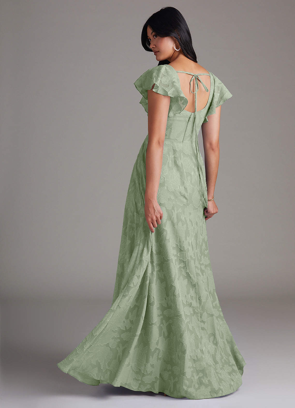 Azazie Bondi Bridesmaid Dresses Dusty Sage A-Line Side Slit Floral Burnout Dress image2