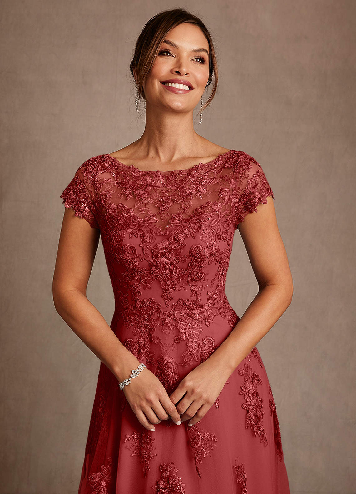 Azazie Jolanda Mother of the Bride Dresses Rust A-Line Lace Dress image4