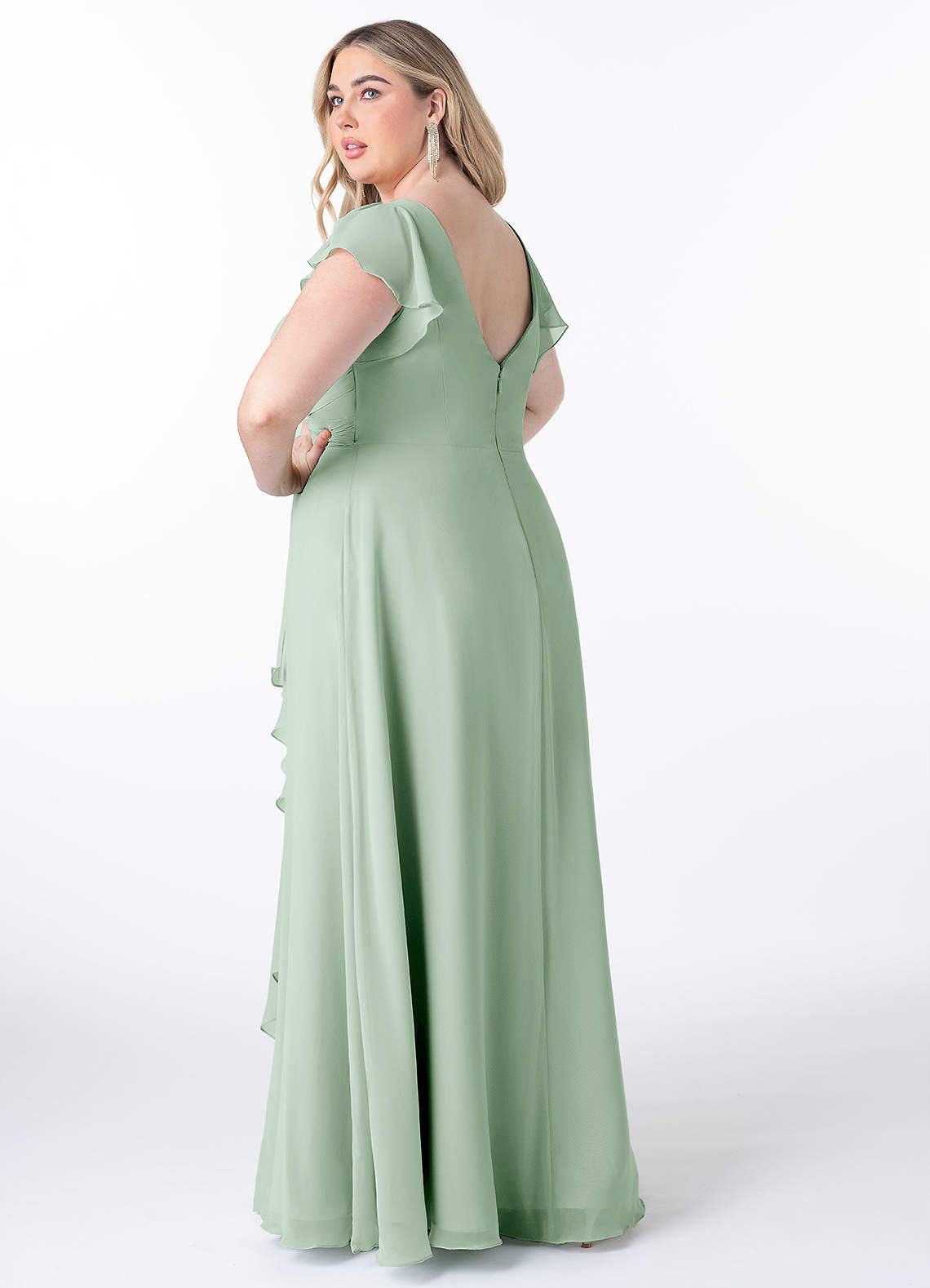 Azazie Omari Bridesmaid Dresses Agave A-Line Chiffon Dress image7