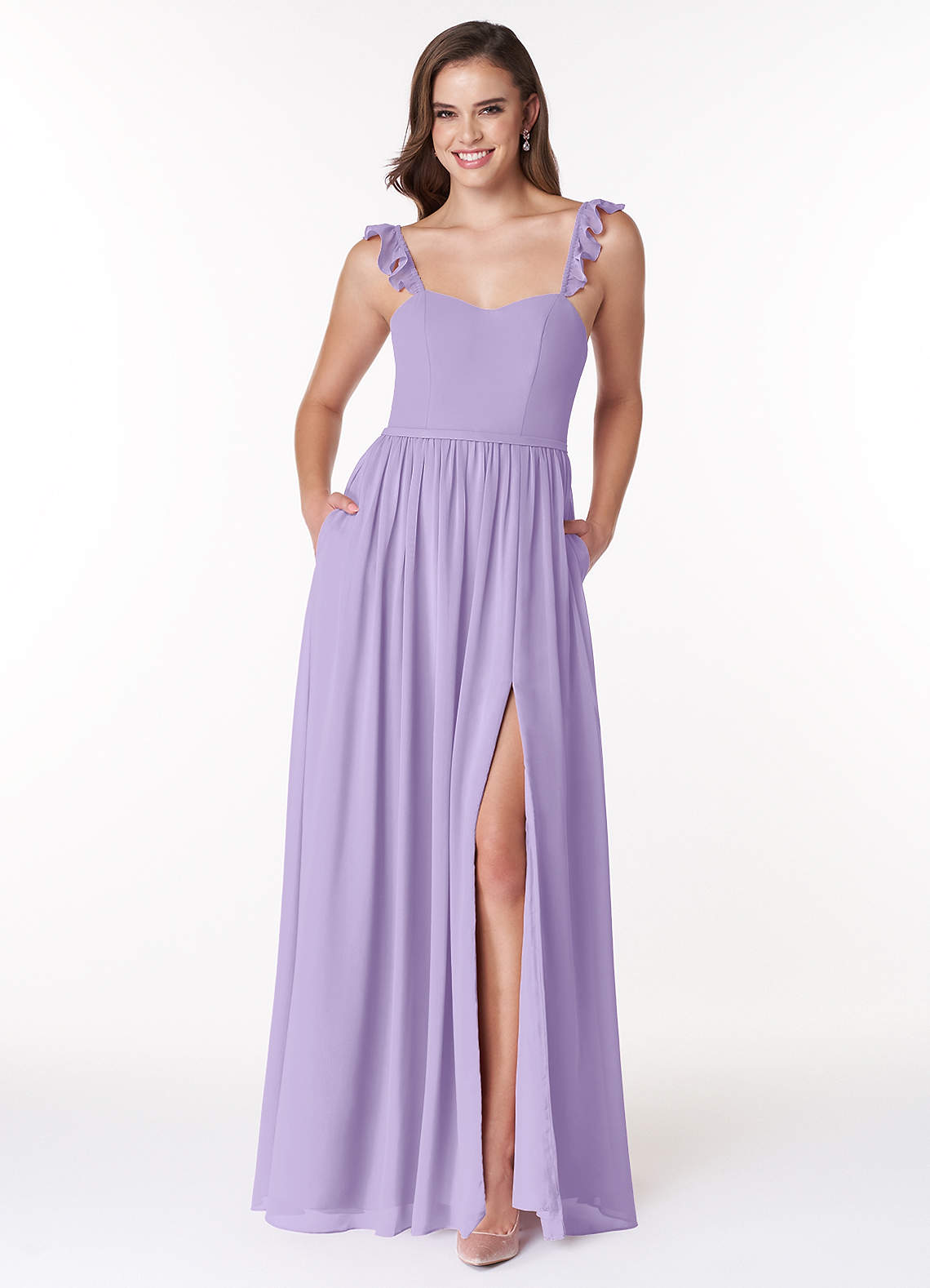 Azazie Metz Bridesmaid Dresses Lilac A-Line Sweetheart Ruched Chiffon Dress image1