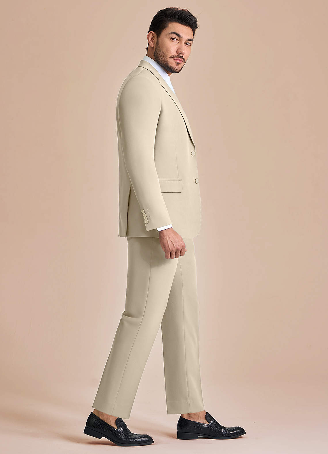 front James Tan Structured Stretch Suit