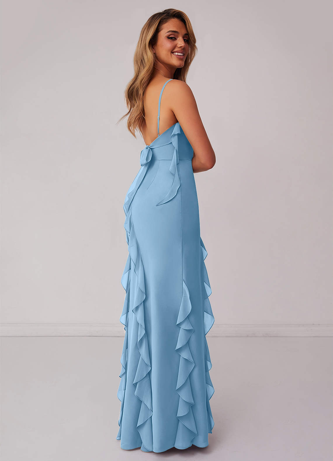 Barbie™ ❤ AZAZIE 1001 Ready to Ship Steel Blue Chiffon Bridesmaid