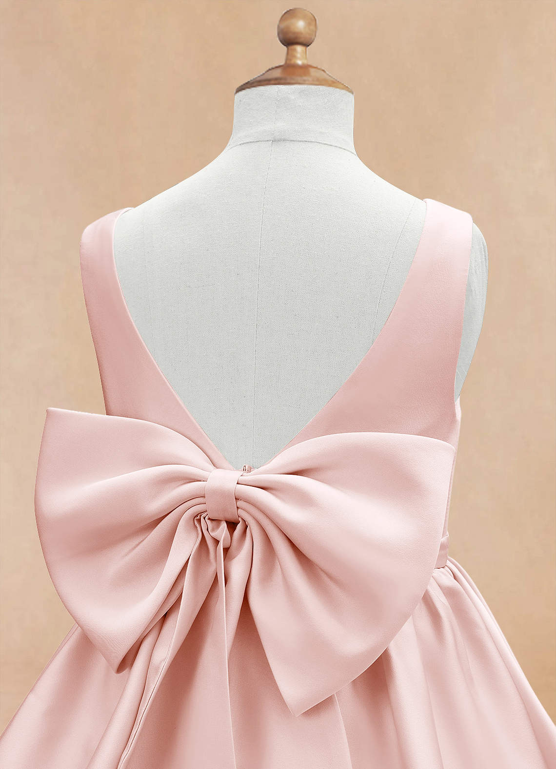 Azazie Margie Flower Girl Dresses Blushing Pink A-Line Bow Stretch Satin Dress image5