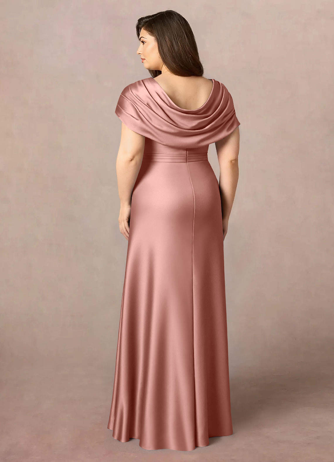 Azazie Branford Mother of the Bride Dresses Rosette A-Line Pleated Stretch Satin Dress image9