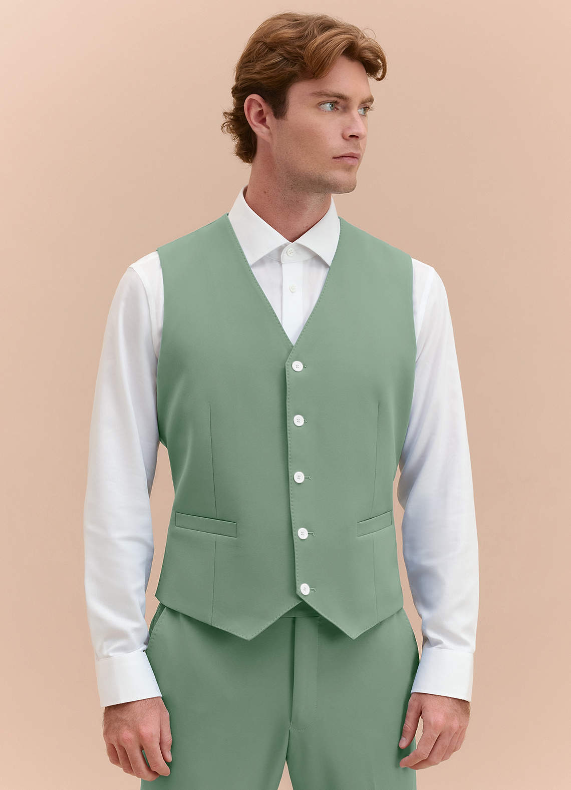 front James Matcha Structured Stretch Suit Vest