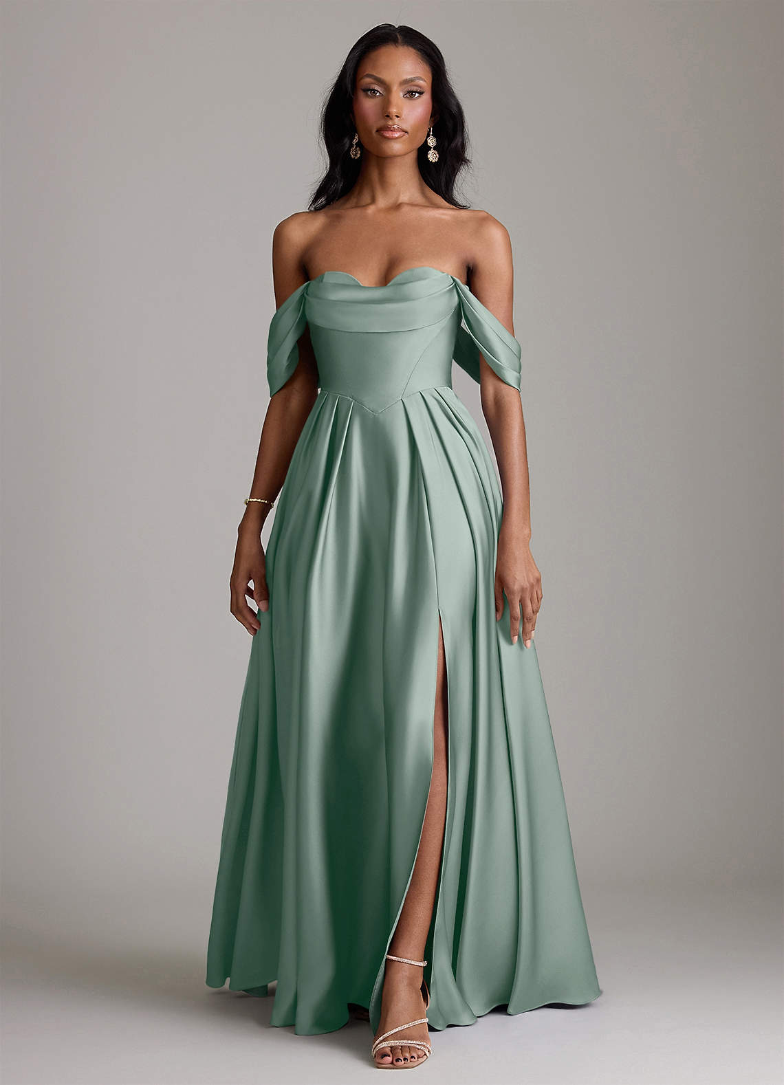 sage silk bridesmaid dresses Azazie Loisa