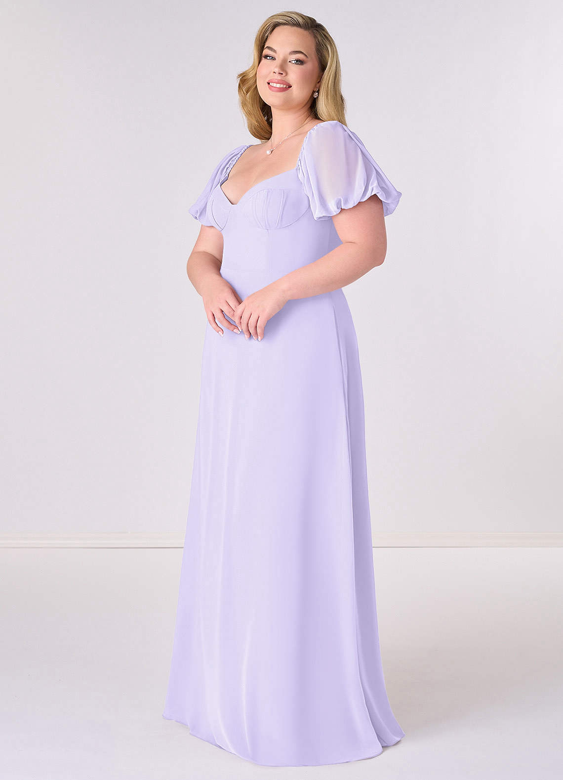 Barbie ♥ Azazie Bridesmaid Dresses Chiffon A-line Dress with Puff Sleeves image8