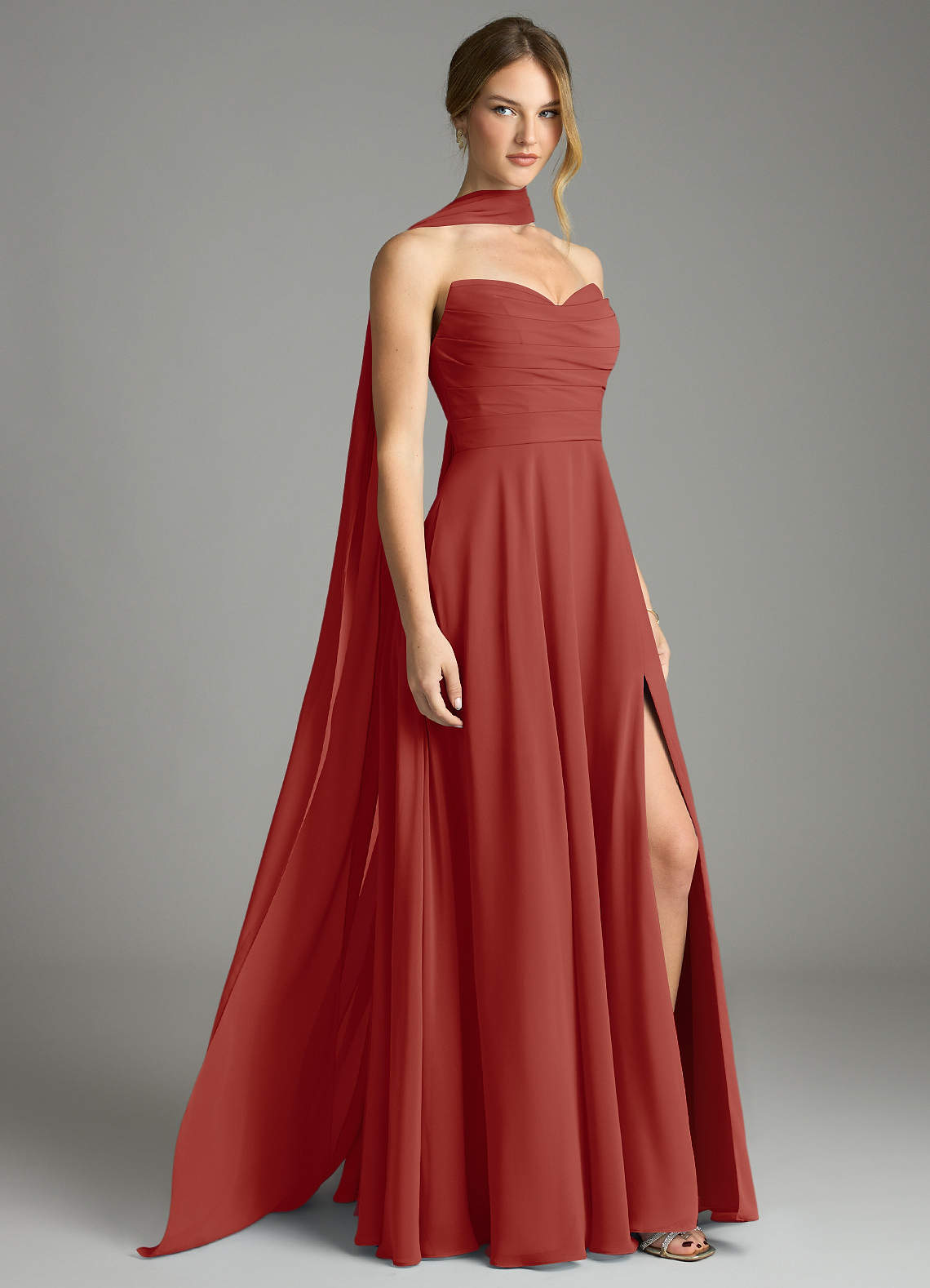 Azazie Ayla Abiti da Damigella Abito A-Line in Chiffon Scollo a Cuore Terracotta image1